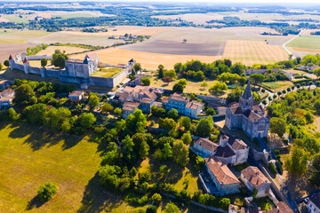 Top view of medieval Villebois-Lavalette castle. Charente department. France - obrazy, fototapety, plakaty
