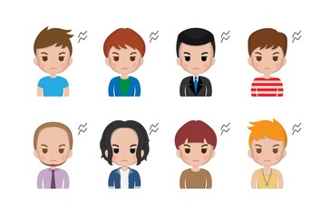 Various office workers, men, boys, cute, angry, sad, complaining, facial expressions, cute illustrations, set