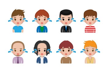 Various office workers, men, boys, cute, angry, sad, complaining, facial expressions, cute illustrations, set