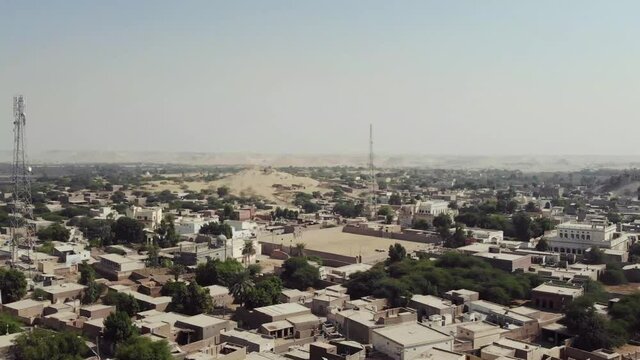 Aerial View Of Surrounding Area Around Kot Diji Fort. Pedestal Up