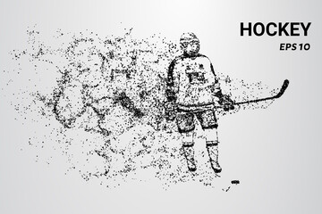 Hockey from the particles. A hockey player consists of circles and dots. A hockey player splits into molecules.