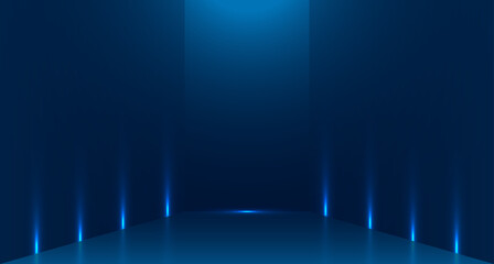 Blue empty room studio used for background and display of content design. banner for advertise product on website. Illustration design.