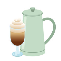 coffee cup with cream and pot vector design