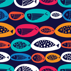 Colorful fish. Seamless pattern with cute ornamental fish. Sea background.