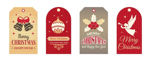 Festive tags. Winter christmas labels, art badges for craft or scrapbooking. Xmas and new year decorative elements vector collection. Illustration winter xmas festive tag collection