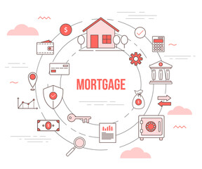 mortgage housing concept with icon set template banner with modern orange color style
