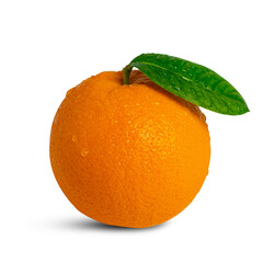 Orange with green leaf isolate on white background. Clipping path.