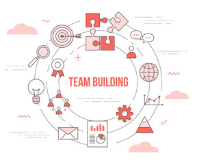 team building business people concept with icon set template banner with modern orange color style