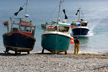 Cornwall England UK Cadgwith began life in medieval times as a collection of fish cellars in a sheltered coastal valley with a shingle cove and good protection from the prevailing south westerly gales