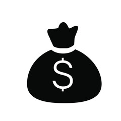 bag icon with money on a white background, vector illustration