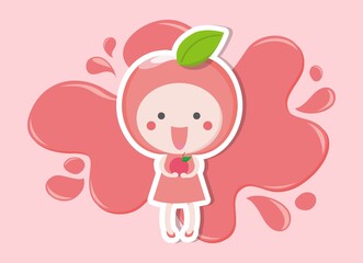Pink apple girl with pink splashing water