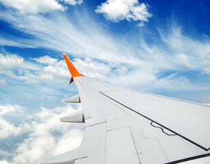 Wing of the plane on sky