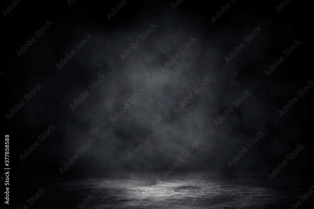 Wall mural empty space of concrete floor grunge texture background with fog or mist and lighting effect.