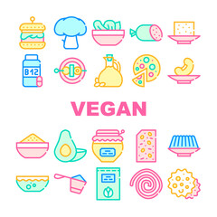 Vegan Menu Restaurant Collection Icons Set Vector