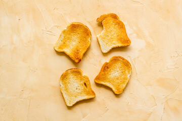 Layout of toast bread slices, food background. Overhead view