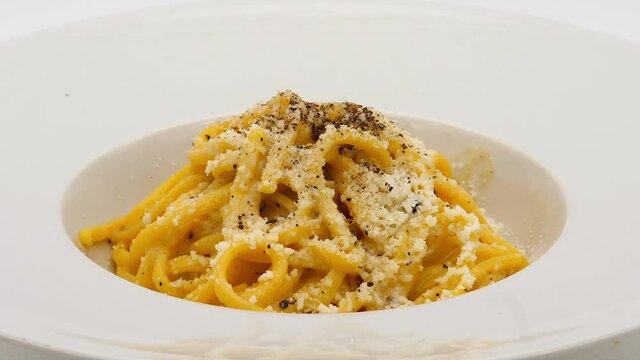 Pasta alla Gricia, tipico piatto della cucina regionale del Lazio. Italia.