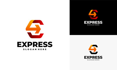 Fast Forward Express logo designs vector, Modern E Initial Express logo template