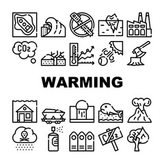 Global Warming Problem Collection Icons Set Vector