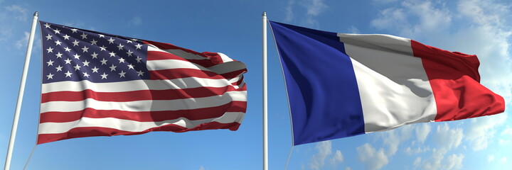 National flags of the USA and France, 3d rendering