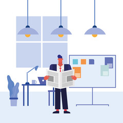 man with news and board in the office vector design