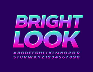 Vector creative sign Bright Look. Gradient colorful  Font. Glossy Alphabet Letters and Numbers set