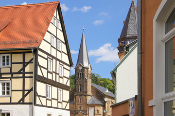 View to the cyclist church of the town Wehlen, Saxon Switzerland - Germany