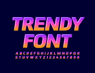 Vector Trendy Font. Gradient colorful Font. Glossy creative Uppercase Letters and Numbers set