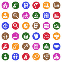 Consultant Icons. White Flat Design In Circle. Vector Illustration.