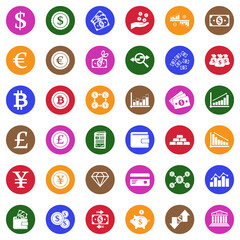 Fototapeta na wymiar Currency Icons. White Flat Design In Circle. Vector Illustration.