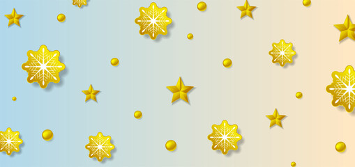 Christmas greeting card with snowflakes, stars and glossy beads. Vector winter background
