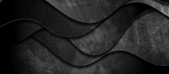 Black grunge waves abstract corporate background. Vector elegant design template