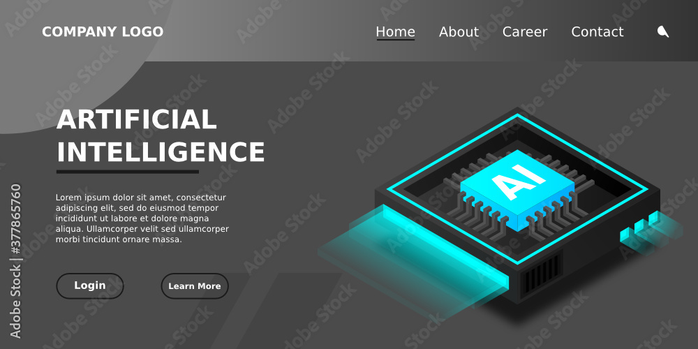 Poster artificial intelligence, ai web banner, isometric cloud computing concept, data mining, isometric, n
