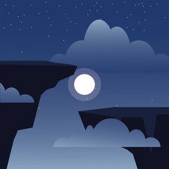 cliffs clouds and night moon vector design