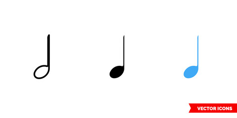 Quarter note icon of 3 types color, black and white, outline. Isolated vector sign symbol.