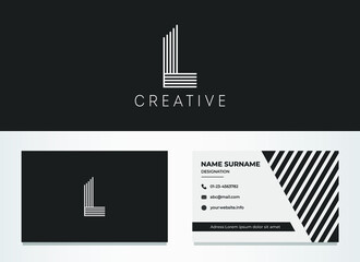Letter L Logo and Business card. Thin lines, rounded corners, Dynamic, minimal, trendy logotype for wedding invitation.Elegant symbol for your corporate or business identity.