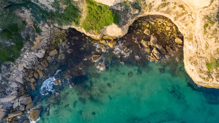 Atlanti ocean cliffs seen from above, drone view of coast in Andalusia