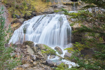 Fototapeta premium Torla, Huesca/Spain; Nov. 02, 2015. Waterfalls in the Ordesa y Monte Perdido National Park during the fall.