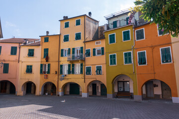 Fototapeta na wymiar Varese Ligure, La Spezia, Liguria / Italy - July 21 2020: The round village in old town of Varese Ligure