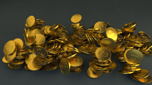 Bunch of golden coins 3D render illustration