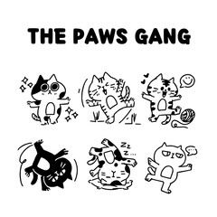 Adorable Kitten The Paws Gang Outline Doodle Vector Illustration