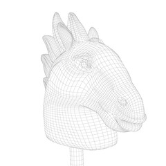 Horse head skeleton on a stick isolated on white background. 3D. Vector illustration