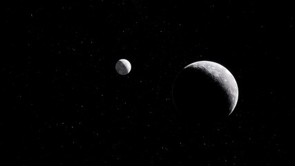 planet and satellite, planet and moon, exoplanet in deep space, exoplanet with moon, space fantasy 3D render © Aleksandr
