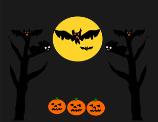 halloween background with pumpkin and bats