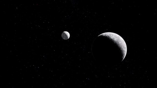 planet and satellite, planet and moon, exoplanet in deep space, exoplanet with moon, space fantasy 3D render