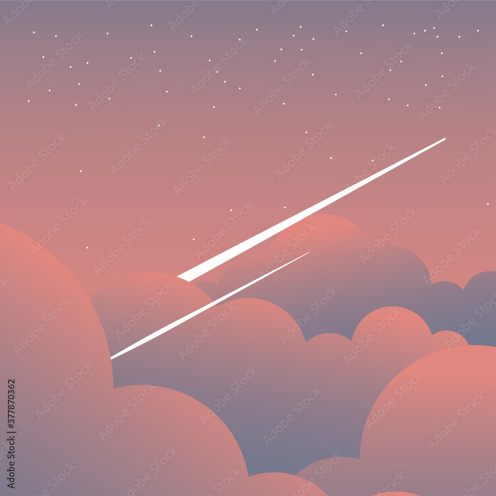 Canvas Prints pink clouds on sky with shooting stars vector design