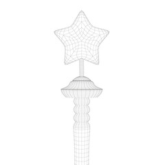 Polygonal wireframe star on a stick isolated on white background. 3D. Vector illustration