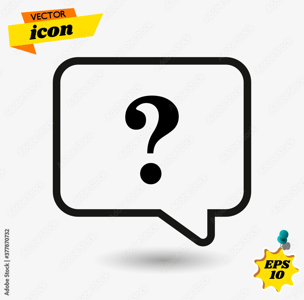 Poster Question mark sign icon. Help speech bubble symbol. FAQ sign. Gray flat button with shadow. Modern UI website navigation. Vector