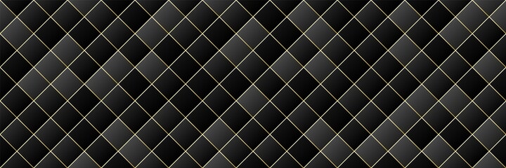 gold, black gradient color rhombus seamless pattern background, line geometric luxury texture, minimal design style, stock vector illustration panoramic backdrop for social media header, banner, link