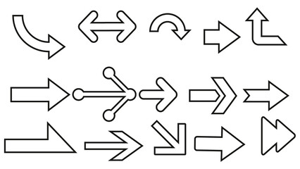 25 outline, universal Arrows icons, thin, black on white background