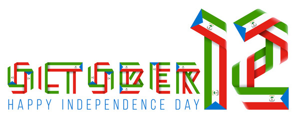 October 12, Independence Day of Equatorial Guinea congratulatory design with Guinean flag colors.